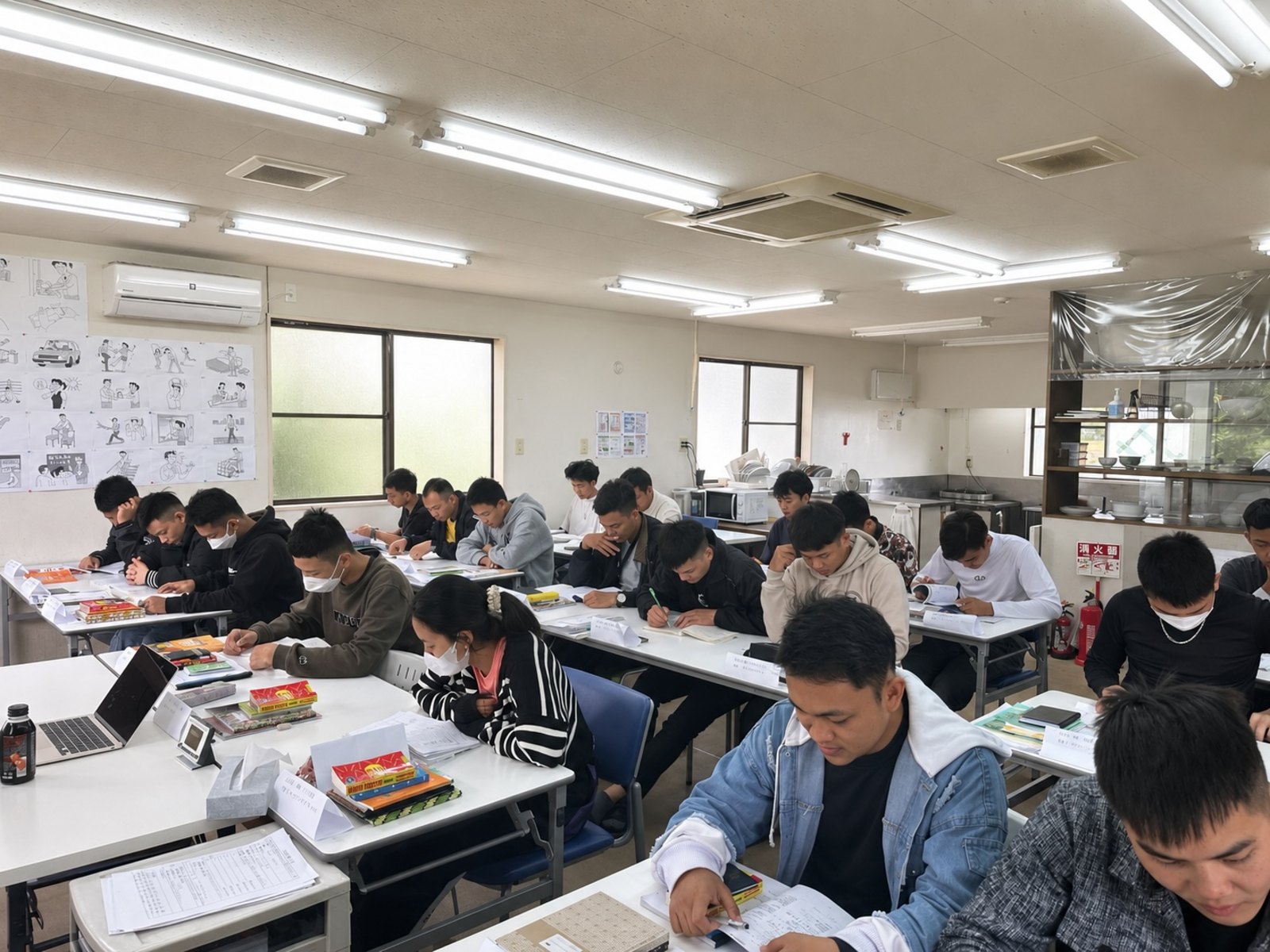 入国後講習で日本語を学ぶ実習生