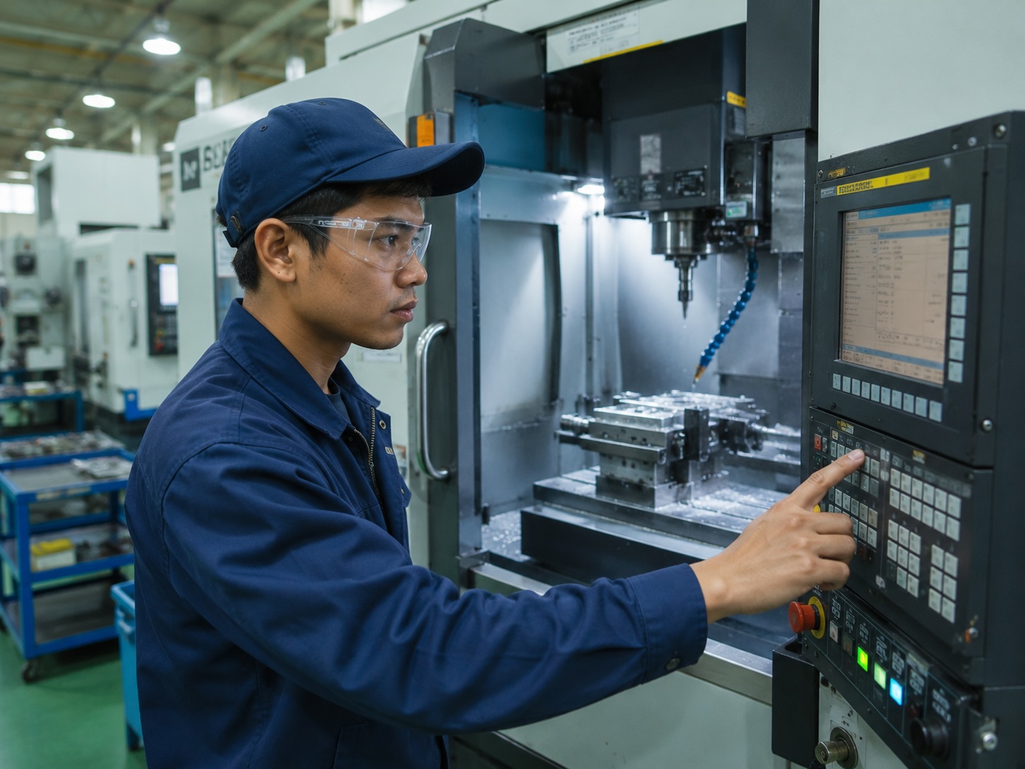CNC工作機械を操作する外国人材